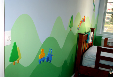 lello kid's mural - This baby's room mural consists of an elephant, giraffe, lion and zebra peaking out behind doors and windows.